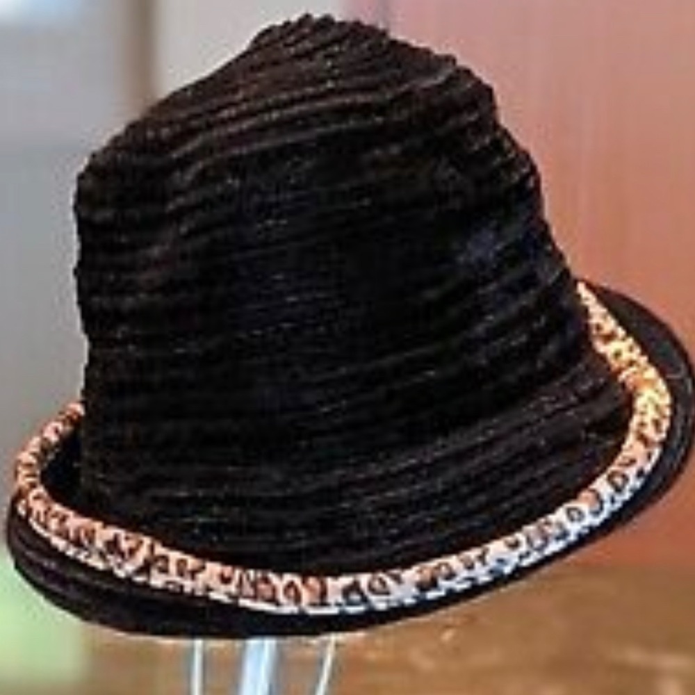 Vintage Brown Leopard animal Print Fur Bucket Hat bohemian boho hat y2k vtg